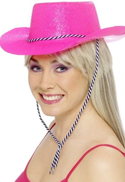 Feestbazaar Cowboy glitter hoed plastic neon pink
