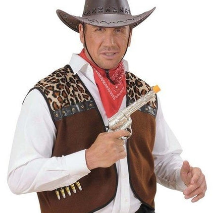 Feestbazaar Cowboyhoed lederlook met decoratie bruin