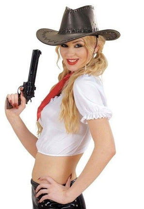 Feestbazaar Cowboyhoed lederlook met decoratie bruin