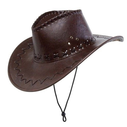 Feestbazaar Cowboyhoed lederlook met decoratie bruin