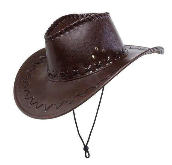 Feestbazaar Cowboyhoed lederlook met decoratie bruin