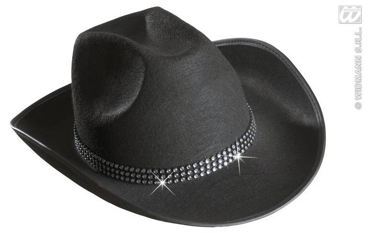 Feestbazaar Cowboyhoed zwart met strass band