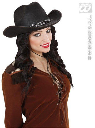 Feestbazaar Cowboyhoed zwart met strass band