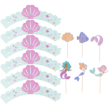 Feestbazaar Cupcake Decoratie Set Zeemeermin Magic (6st)