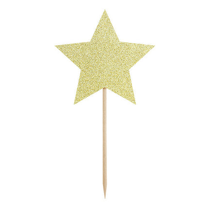 Feestbazaar Cupcake toppers Gouden Sterren Glitter (6st)