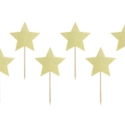 Feestbazaar Cupcake toppers Gouden Sterren Glitter (6st)
