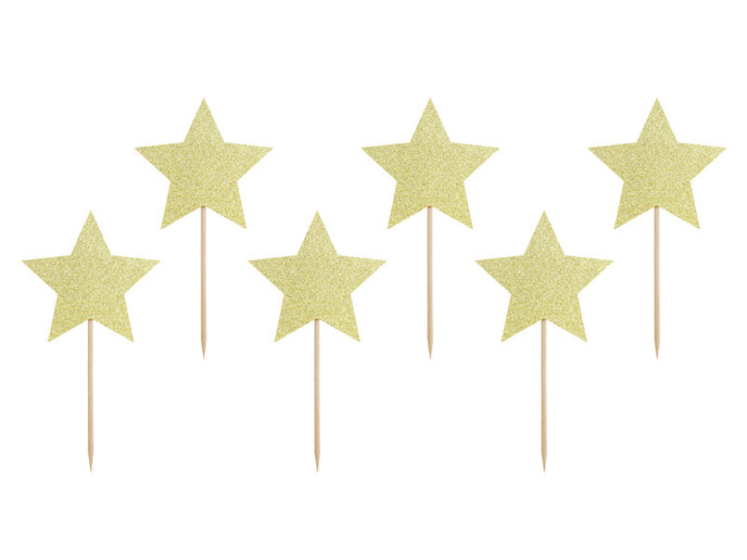 Feestbazaar Cupcake toppers Gouden Sterren Glitter (6st)