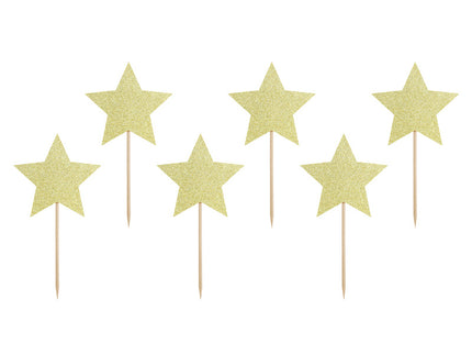 Feestbazaar Cupcake toppers Gouden Sterren Glitter (6st)