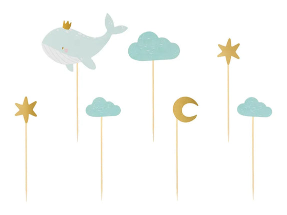 Feestbazaar Cupcake Toppers Walvis Blauw/Goud (7st)