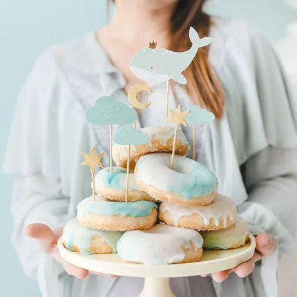 Feestbazaar Cupcake Toppers Walvis Blauw/Goud (7st)