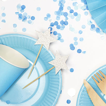 Feestbazaar Cupcake toppers Zilveren Sterren Glitter (6st)