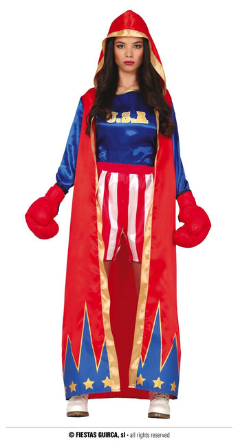 Feestbazaar Dames Bokser Kostuum Rood/Blauw