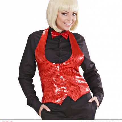 Feestbazaar Dames paillettenvest rood