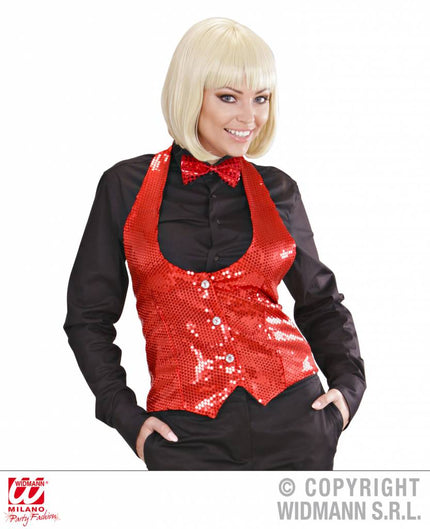 Feestbazaar Dames paillettenvest rood