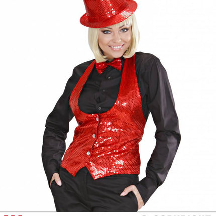 Feestbazaar Dames paillettenvest rood