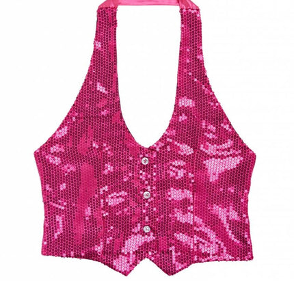 Feestbazaar Dames paillettenvest roze