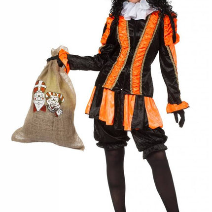 Feestbazaar Dames pietenpak oranje/zwart luxe
