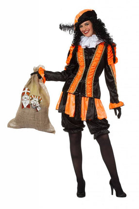 Feestbazaar Dames pietenpak oranje/zwart luxe