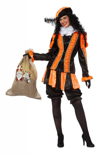 Feestbazaar Dames pietenpak oranje/zwart luxe