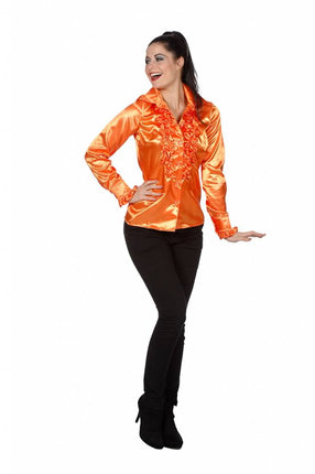 Feestbazaar Dames Ruche Blouse Oranje