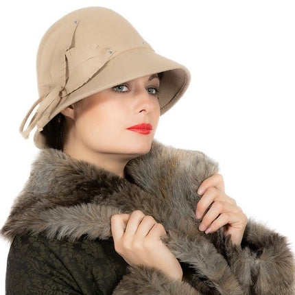 Feestbazaar Dameshoed Jaren 20 Beige Luxe Wolvilt