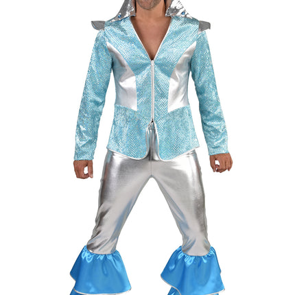 Feestbazaar Dancing King Kostuum Lichtblauw/Zilver Premium