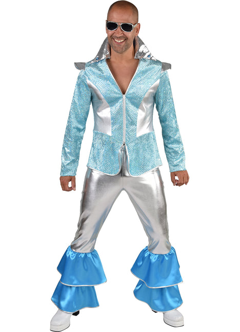 Feestbazaar Dancing King Kostuum Lichtblauw/Zilver Premium
