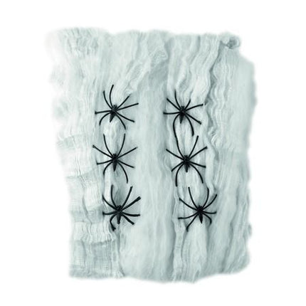 Feestbazaar Decoratie spinnenweb met 6 spinnen