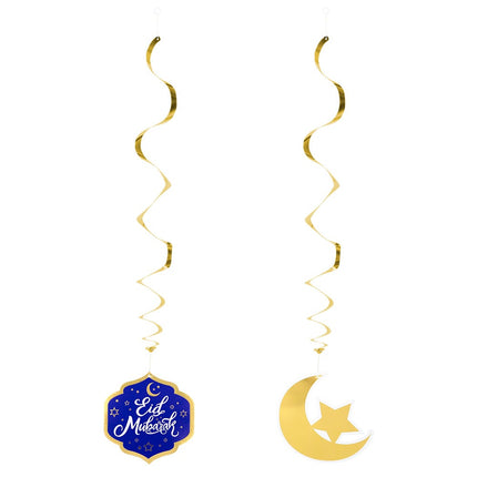 Feestbazaar Decoratieswirls Eid Mubarak Blauw/Goud (2st)