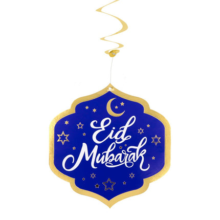 Feestbazaar Decoratieswirls Eid Mubarak Blauw/Goud (2st)