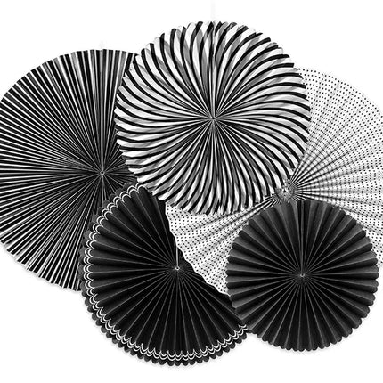 Feestbazaar Decoratieve Rozetten Black & White 5-delig
