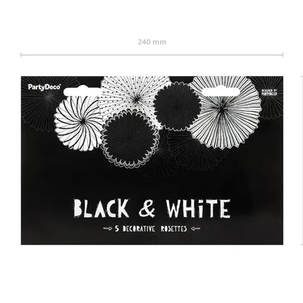 Feestbazaar Decoratieve Rozetten Black & White 5-delig