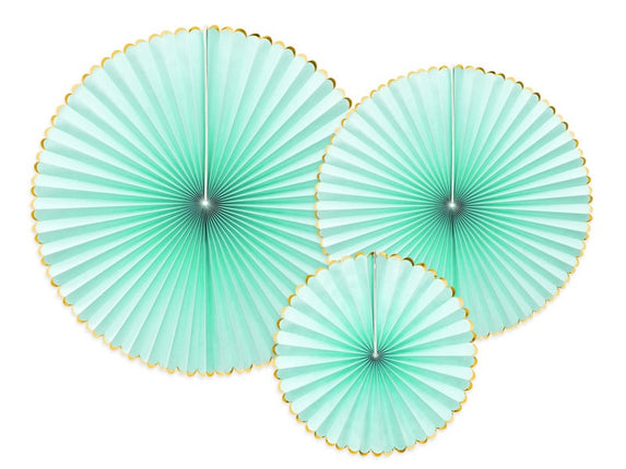 Feestbazaar Decoratieve Rozetten Mint Met Gouden Rand (3st)