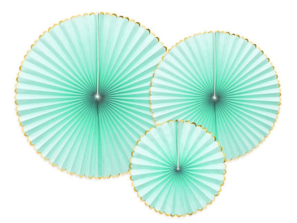 Feestbazaar Decoratieve Rozetten Mint Met Gouden Rand (3st)