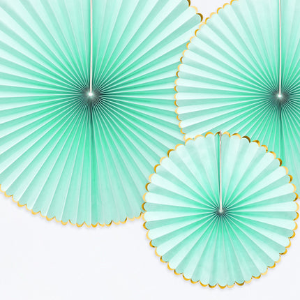Feestbazaar Decoratieve Rozetten Mint Met Gouden Rand (3st)