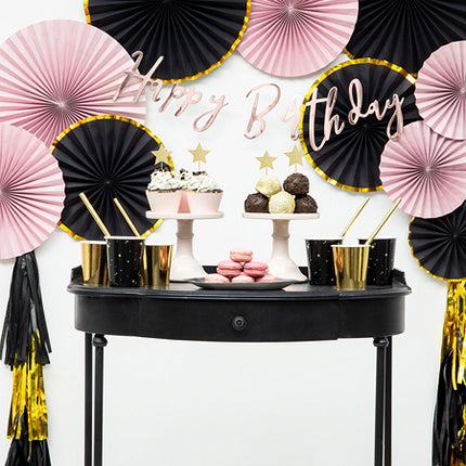 Feestbazaar Decoratieve Rozetten Zwart Met Gouden Rand (3st)