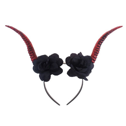 Feestbazaar Demon Devil Diadeem Met Zwarte Bloemen