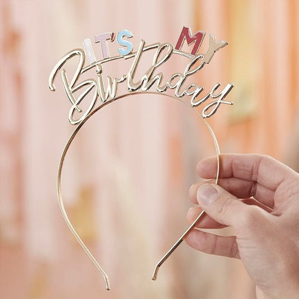 Feestbazaar Diadeem It's my Birthday Pastel & Gold