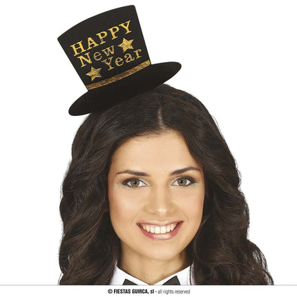 Feestbazaar Diadeem Mini Hoedje 'Happy New Year' Goud