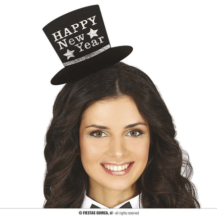 Feestbazaar Diadeem Mini Hoedje 'Happy New Year' Zilver