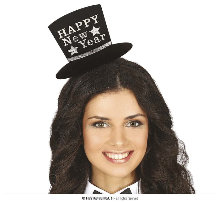 Feestbazaar Diadeem Mini Hoedje 'Happy New Year' Zilver