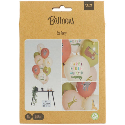 Feestbazaar Dierentuin Ballonnen Mix Happy Birthday 12st (33 cm)