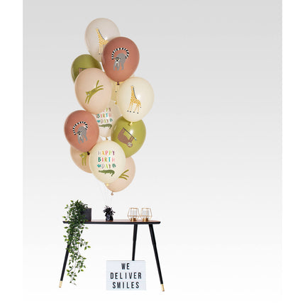 Feestbazaar Dierentuin Ballonnen Mix Happy Birthday 12st (33 cm)
