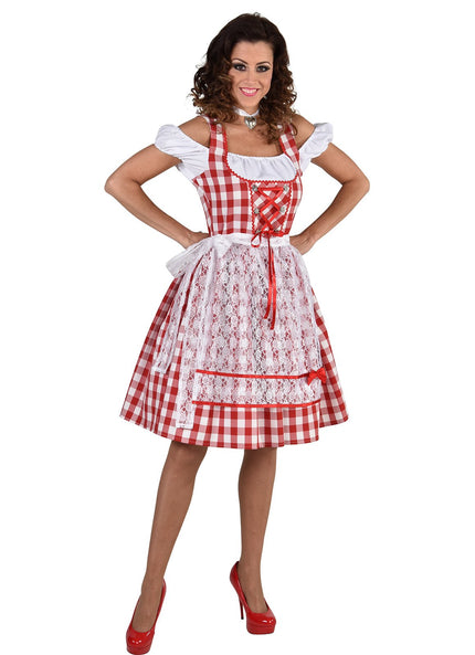 Feestbazaar Dirndl Nina Knielang rood/wit