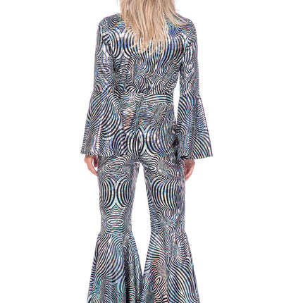 Feestbazaar Disco Catsuit Cirkels Holografisch Zilver