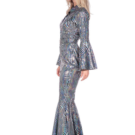 Feestbazaar Disco Catsuit Cirkels Holografisch Zilver