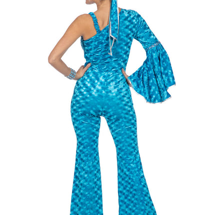 Feestbazaar Disco Catsuit Velvet Aqua Dames