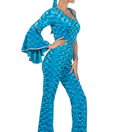 Feestbazaar Disco Catsuit Velvet Aqua Dames
