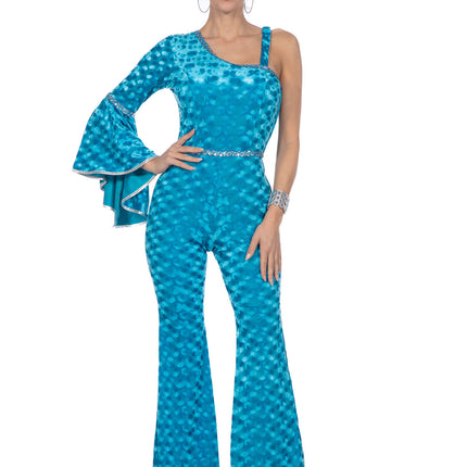 Feestbazaar Disco Catsuit Velvet Aqua Dames