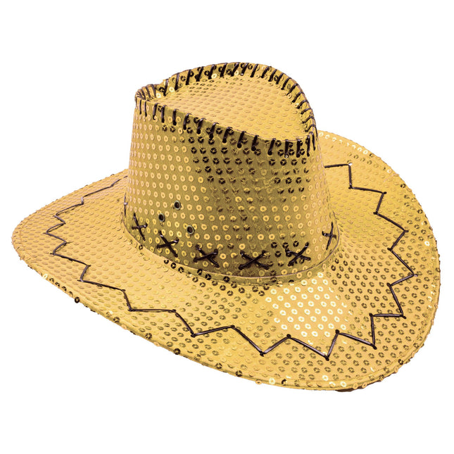 Feestbazaar Disco Cowboy hoed goud pailletten